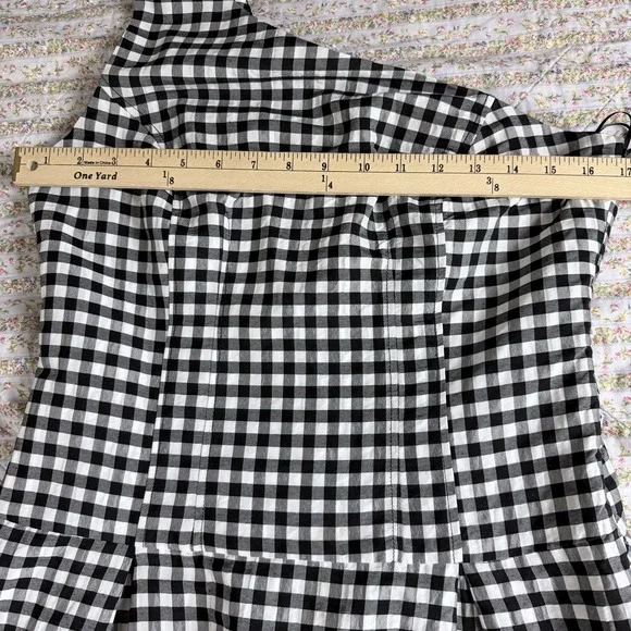 By Anthropologie One Shoulder Gingham Midi Dress Black White Cottagecore M - Picture 10 of 12